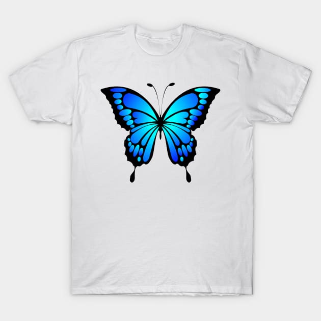 Dramatic Bright Blue and Black Butterfly T-Shirt by CeeGunn